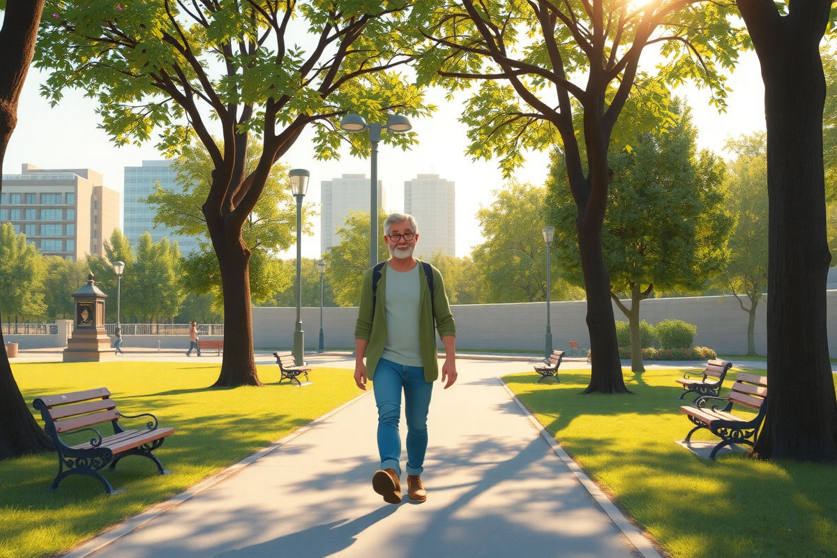 Persona caminando a paso tranquilo por un parque después de comer