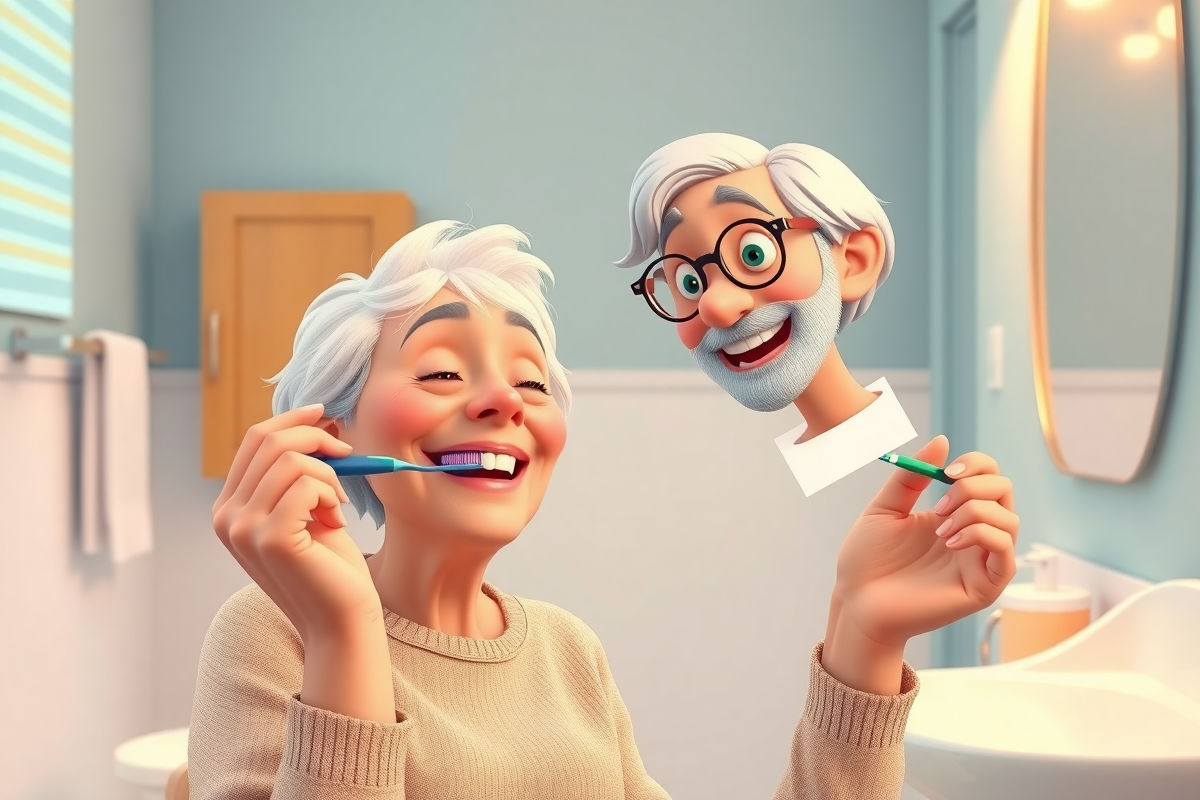 Older adult practicing oral care
